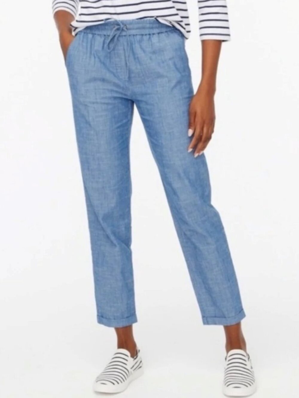 J. Crew Chambray Drawstring Linen-Blend Ankle Pants Size 12